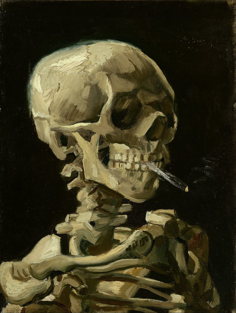 Crâne de squelette fumant une cigarette, Vincent van Gogh (1885)