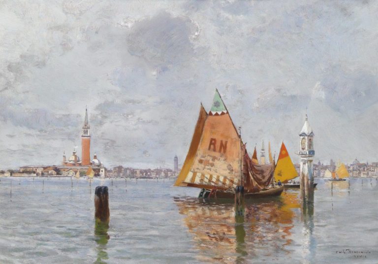 Bateau de pêche dans la lagune, Carlo Brancaccio (1910)