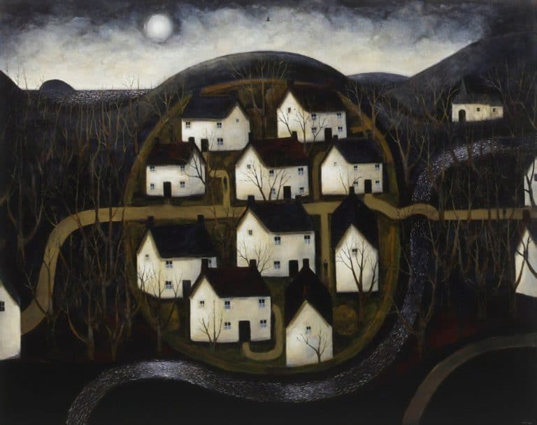 Village sur la colline au crépuscule, John Caple (1983)