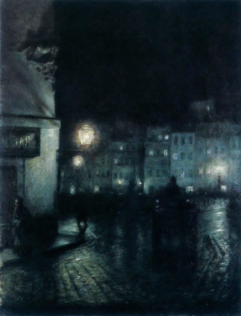 Le marché de la vieille ville, Varsovie, la nuit, Józef Pankiewicz (1892)