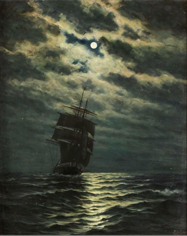 Navire au clair de lune, Martin Aagaard (1909)