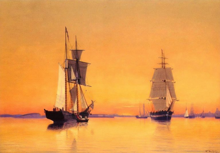 Navires dans le port de Boston au crépuscule, William Bradford (1859)