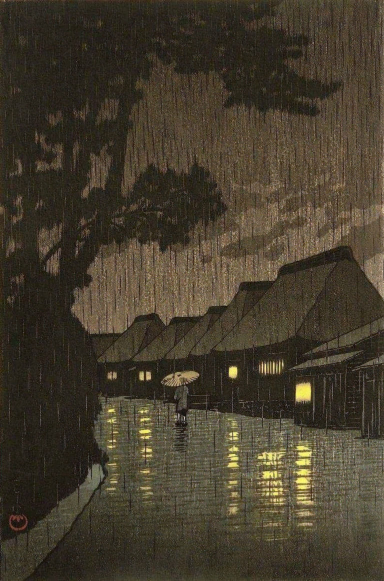 Nuit pluvieuse à Maekawa, Hasui Kawase (1932)