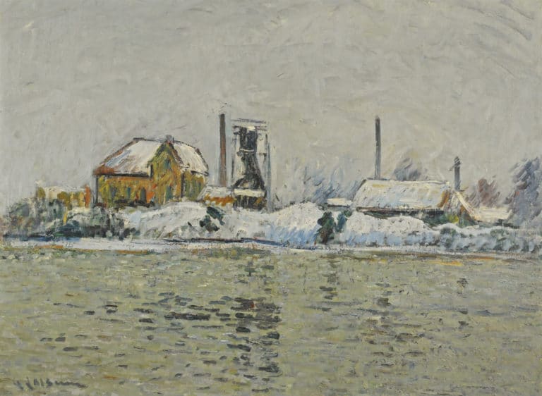 Usine au bord de l'Oise, effet de neige, Gustave Loiseau (1905)