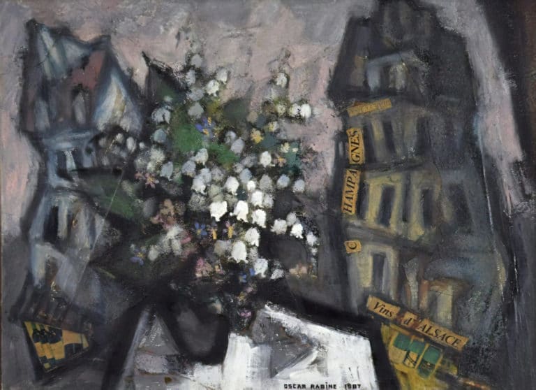 Bouquet de fleurs dans un paysage urbain, Oskar Rabine (1987)