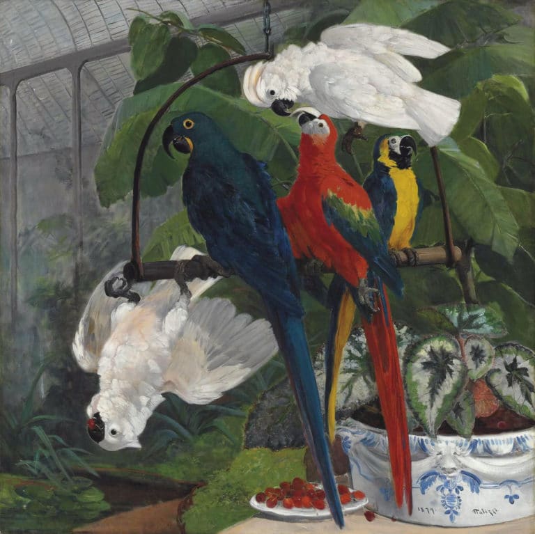 Perroquets dans une serre tropicale, Filippo Palizzi (1879)