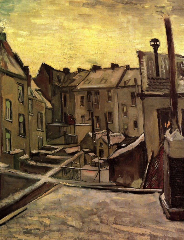 Cour de vieilles maisons à Anvers sous la neige, Vincent van Gogh (1885)