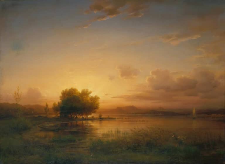 Paysage du soir sur le lac de Constance, Friedrich Thurau (1856)