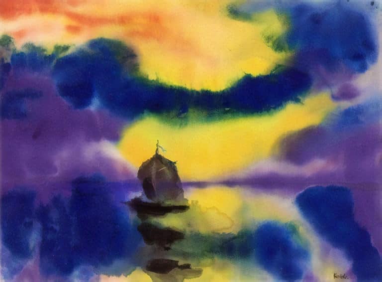 Ciel du soir et mer avec voilier, Emil Nolde (1912)