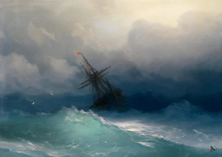 Vaisseau par mer forte, Ivan Aïvazovski (1888)