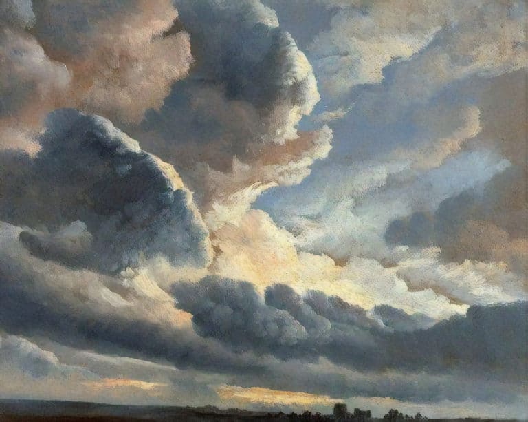 Étude de nuages avec coucher de soleil aux abords de Rome, Simon Denis (1786)