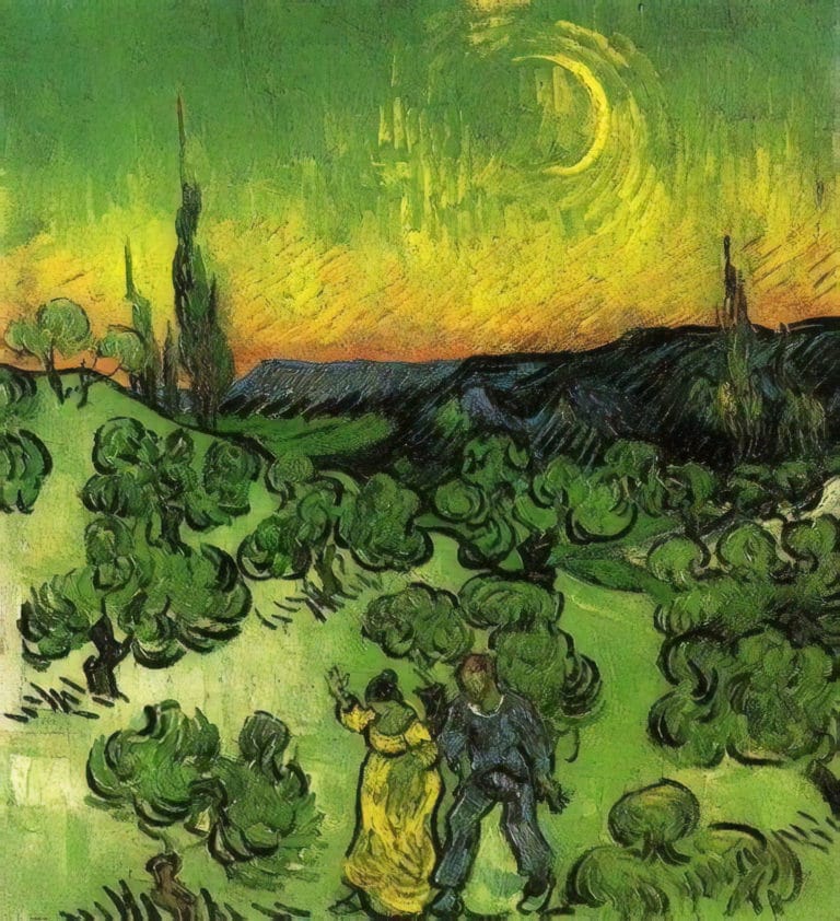 Paysage avec couple marchant au clair de lune, Vincent van Gogh (1888)