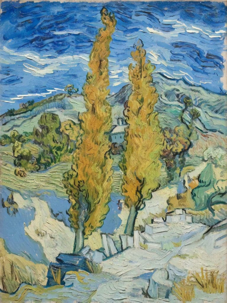 Deux peupliers dans les Alpilles, Vincent van Gogh (1889)