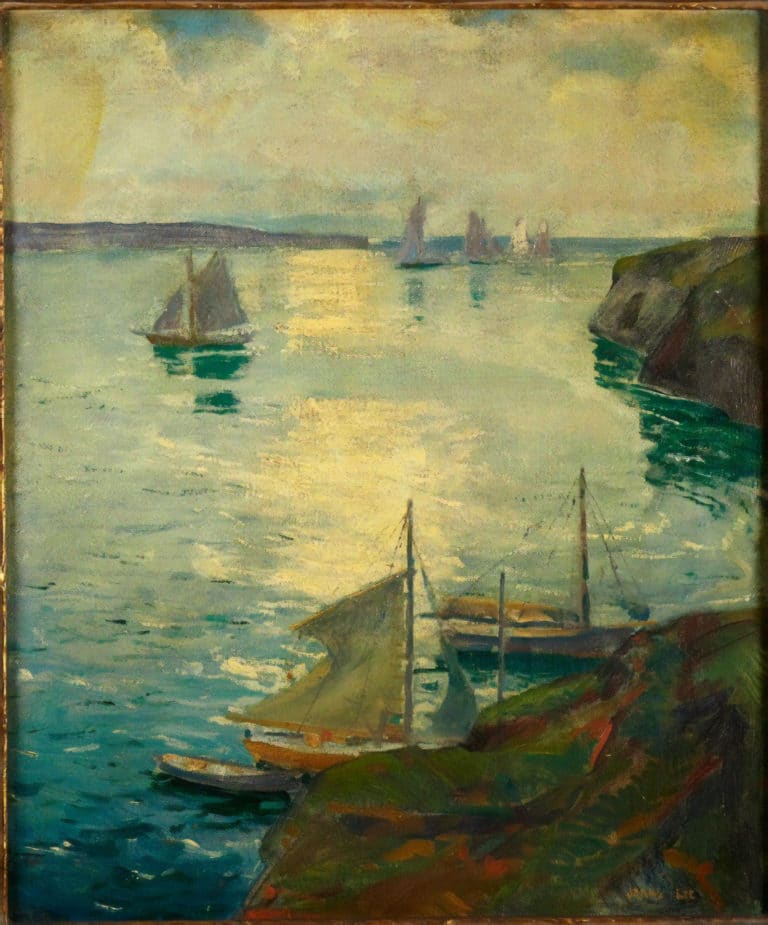 Scène côtière avec navires, Jonas Lie (1921)