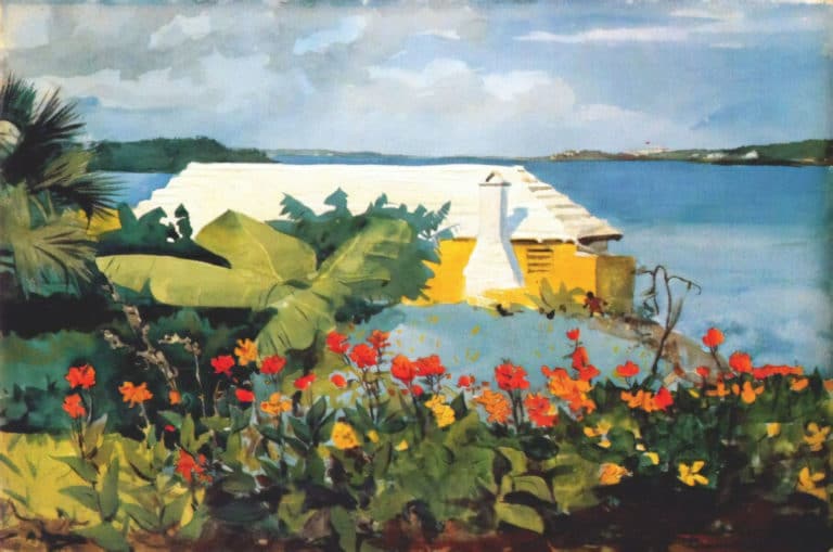 Jardin fleuri et bungalow, Bermudes, Winslow Homer (1899)