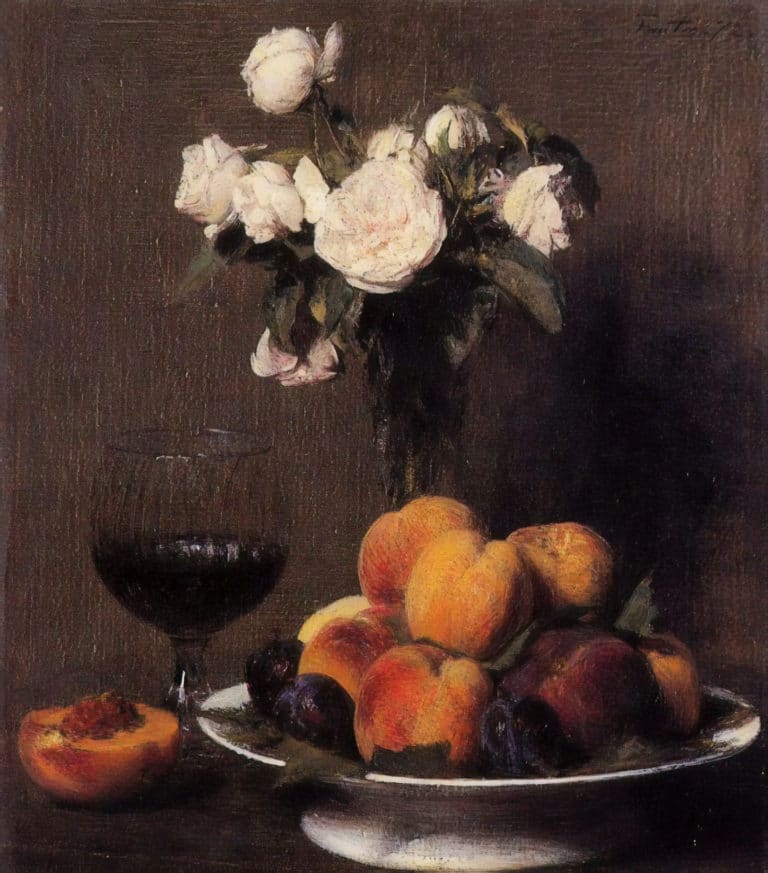 Nature morte aux roses, fruit et verre, Henri Fantin-Latour (1872)