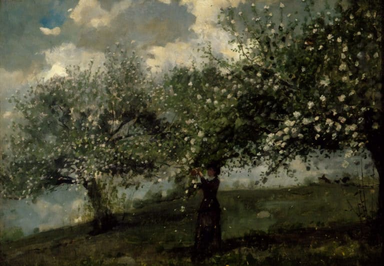 Jeune fille cueillant des fleurs de pommier, Winslow Homer (1896)