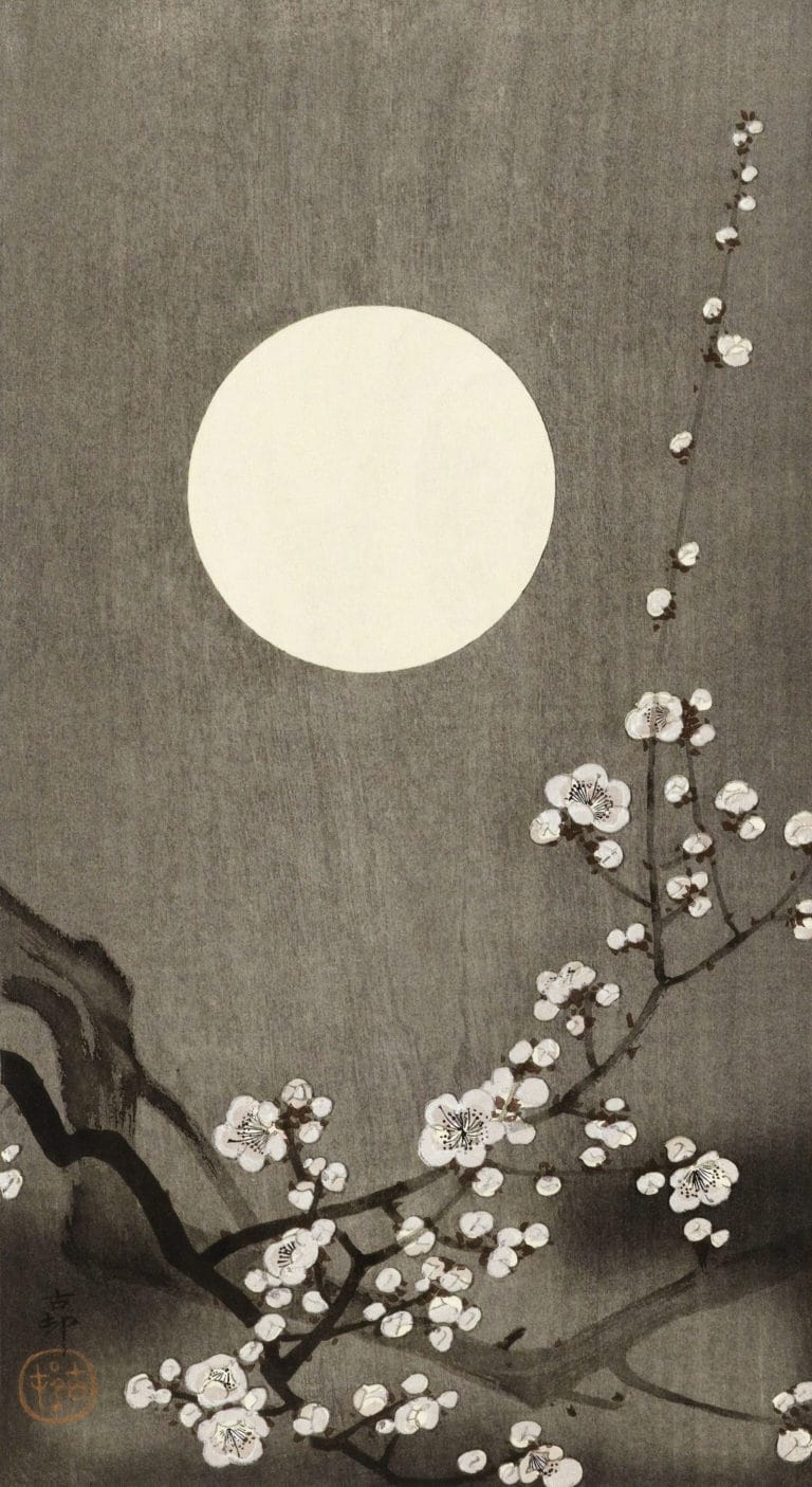 Prunier en fleurs à la pleine lune, Koson Ohara (1901)