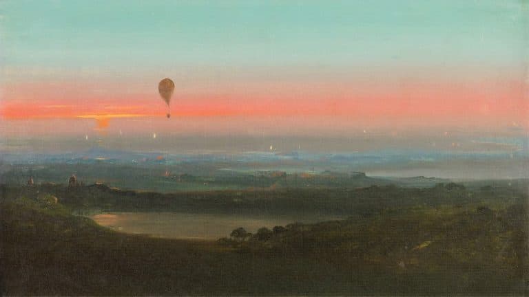 Ascension en ballon dans la campagne romaine, Ippolito Caffi (1847)