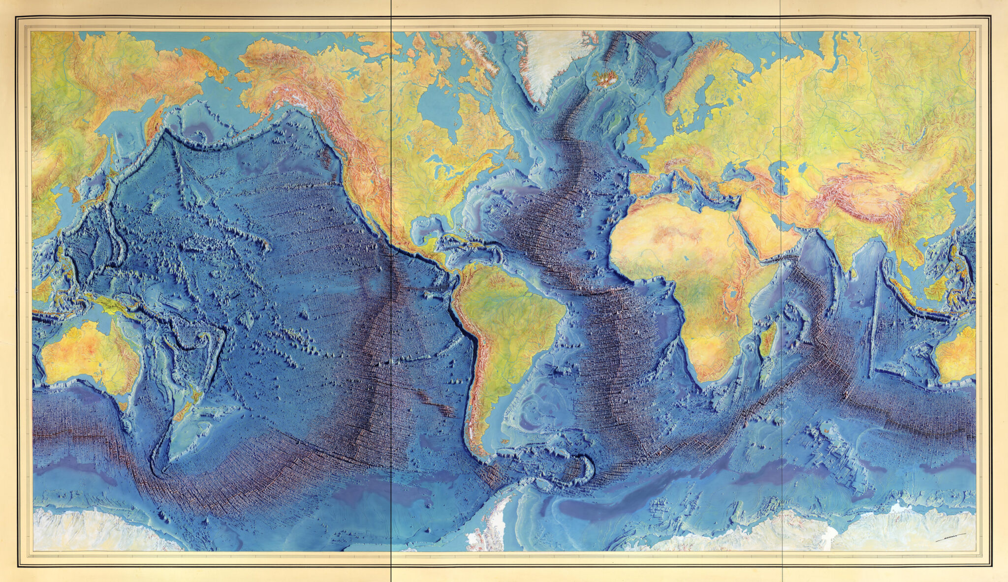World Ocean Floor — Heinrich C. Berann (1977) World Ocean Floor — peinture de Heinrich C. Berann, 1977, d'après Marie Tharp et Bruce Heezen