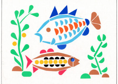 Deux poissons parmi les herbes d'eau, composés en papier gommé — Bunte Welt, Allemagne, 1978