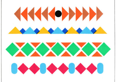 Quatre frises : chevrons, triangles, losanges et capsules en papier gommé — Bunte Welt, Allemagne, 1978