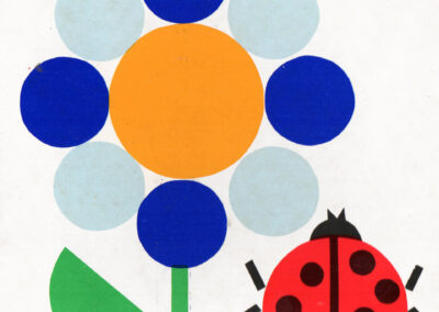 Fleur et coccinelle — le disque en pétale, en cœur de fleur et en corps d'insecte — « Form und Farbe », 1974