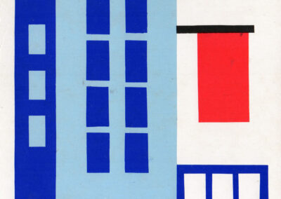 Immeubles — des rectangles bleus percés de rectangles plus clairs — « Form und Farbe », 1974