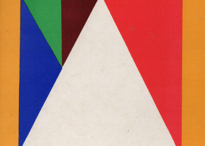 Triangles dans un carré sur fond orange — partition d'un carré en cinq pièces — « Form und Farbe », 1974