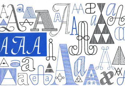 La lettre A : une quarantaine de variantes brodées — A Handbook of Lettering for Stitchers, Elsie Svennås, 1973