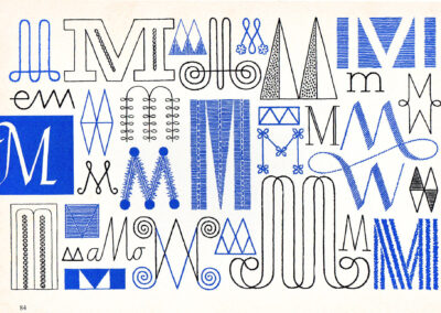 Les lettres M et W, la même forme retournée — A Handbook of Lettering for Stitchers, Elsie Svennås, 1973