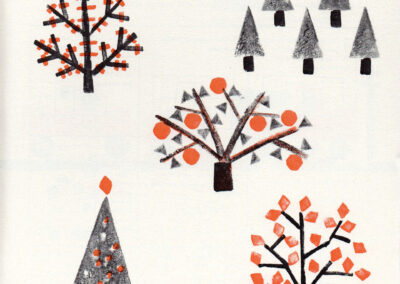 Arbres : sapinière, arbre en fleurs, sapin décoré et arbre d'automne — Potato Printing, Helen R. Haddad, 1981