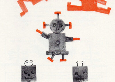 Bonshommes et robots, corps composés de rectangles imprimés — Potato Printing, Helen R. Haddad, 1981