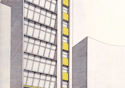 Tour de bureaux à façade quadrillée, rez-de-chaussée commercial — Sugestões : arquitetura e decoração, São Paulo, 1956