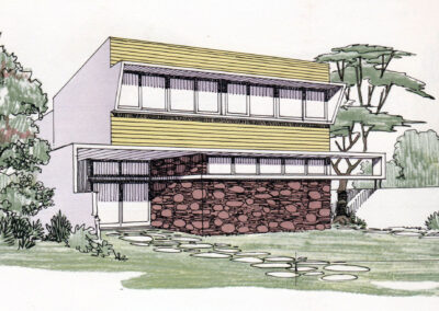Maison à étage en surplomb sur soubassement de moellons — Sugestões : arquitetura e decoração, São Paulo, 1956